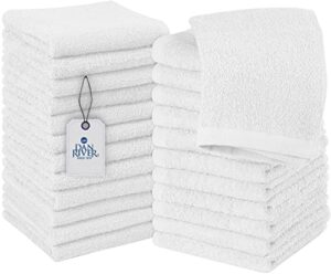 dan river 100% cotton washcloths 24 pack premium quality face and body cloth, quick dry and highly absorbent essential towels for bathroom, hand, kitchen and cleaning | 12x12 in | 400 gsm (white)