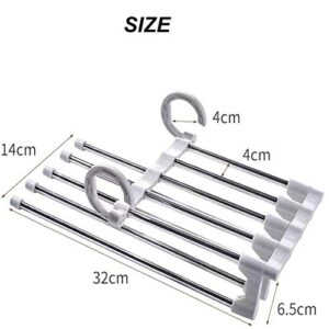 RZJZGZ 5-in-1 Multifunctional Magic Pants Hangers, Stainless Steel Multi-Layer Pants Clip, Five-Layer Storage Folding Retractable Plastic Hanger