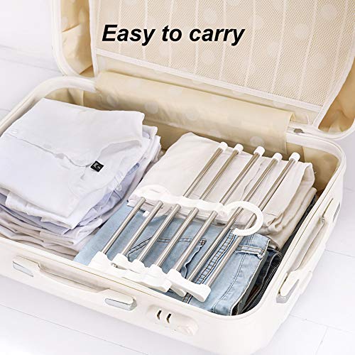 RZJZGZ 5-in-1 Multifunctional Magic Pants Hangers, Stainless Steel Multi-Layer Pants Clip, Five-Layer Storage Folding Retractable Plastic Hanger