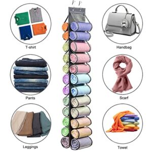 Senhuok Leggings Storage Organizer with 24 Compartments T Shirt Organizer Hanging Shelf Closet Storage Bag Towel Pants Clothing Storage Holder Wardrobe Organiser (Grey)