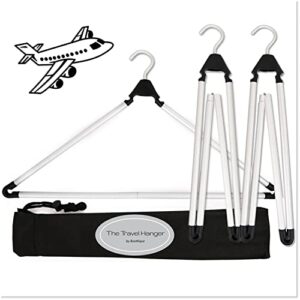 boottique travel hanger, car hanger, clothes hanger- foldable hanger, folding hanger, collapsible hanger, portable hanger (matte silver & black) (set of 3)