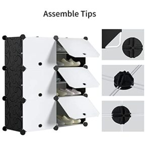 Anenz Shoe Rack Organizer,Expandable&Stackable 28 Pairs Plastic Portable Shoe Storage Cabinet with Door Tower Shelf for Entryway Closet, 31.5x12x47.25 in,(14 Tier) White