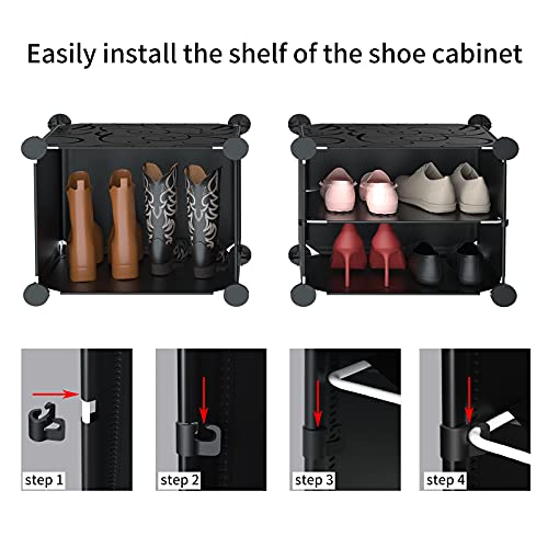 Anenz Shoe Rack Organizer,Expandable&Stackable 28 Pairs Plastic Portable Shoe Storage Cabinet with Door Tower Shelf for Entryway Closet, 31.5x12x47.25 in,(14 Tier) White