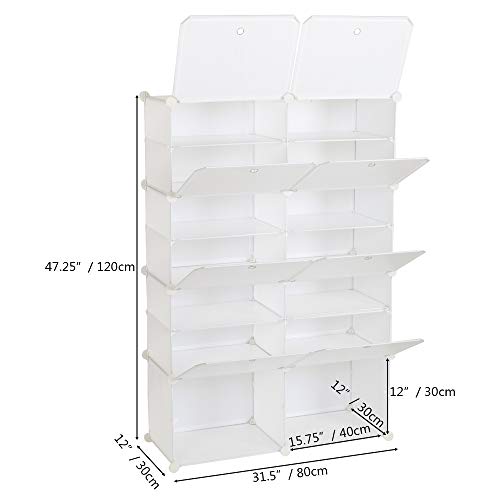 Anenz Shoe Rack Organizer,Expandable&Stackable 28 Pairs Plastic Portable Shoe Storage Cabinet with Door Tower Shelf for Entryway Closet, 31.5x12x47.25 in,(14 Tier) White