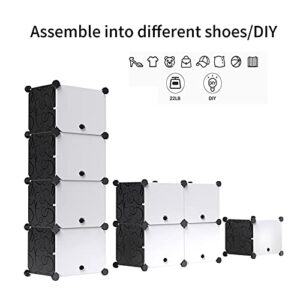 Anenz Shoe Rack Organizer,Expandable&Stackable 28 Pairs Plastic Portable Shoe Storage Cabinet with Door Tower Shelf for Entryway Closet, 31.5x12x47.25 in,(14 Tier) White