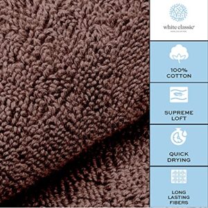 White Classic Luxury Hand Towels | 6 Pack and Product Image Luxury Bath Mat Floor | 2 Pack Bundle (Brown)