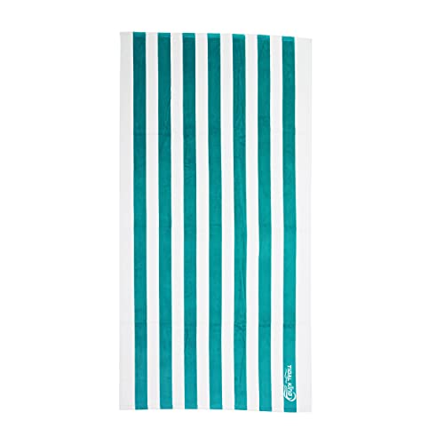 Tidal King Multi Stripe Oversized 60" x 30" Luxury Classic Cabana Style 100% Cotton Beach Towel - No Shrinkage or Fading! (1x Green)