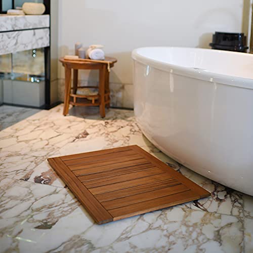Cambridge Casual Superior Indonesian Teak Non-Slip Wood Bath Shower Mat, Natural Brown