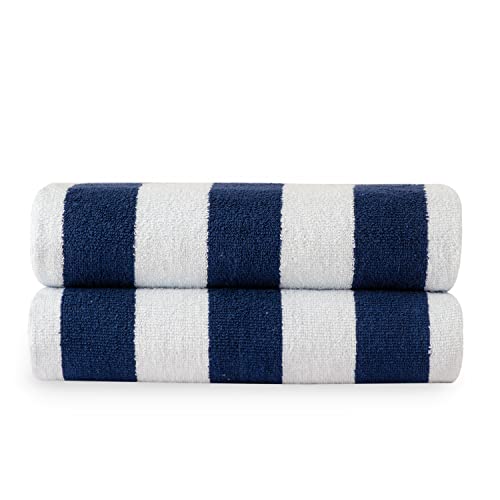 LANE LINEN 100% Cotton Beach Towel, Pack of 2 Beach Towels Set, Cabana Stripe Pool Towels, Oversized Beach Towels for Adults (30" x 60”), Highly Absorbent, Large Beach Towels, Quick Dry Towel - Blue