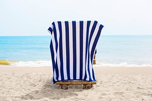 LANE LINEN 100% Cotton Beach Towel, Pack of 2 Beach Towels Set, Cabana Stripe Pool Towels, Oversized Beach Towels for Adults (30" x 60”), Highly Absorbent, Large Beach Towels, Quick Dry Towel - Blue