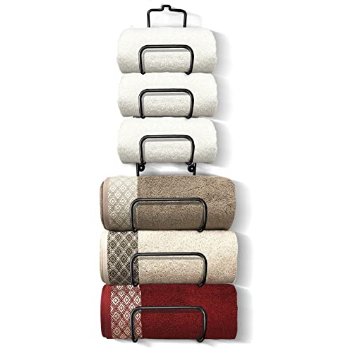 DIY Bathroom Towel Rack Holder Set - Adjustable Wall Mounted & Over The Door Hanging Storage Organizer for Hand/Bath Towels, Set of 6