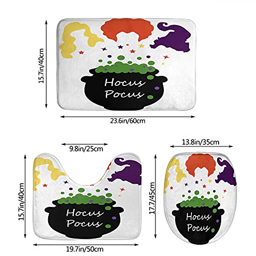 WONDERTIFY Halloween Hocus Poucs Sanderson Sisters Bathroom Antiskid Pad 3 Pieces Bathroom Rugs Set, Bath Mat+Contour+Toilet Lid Cover