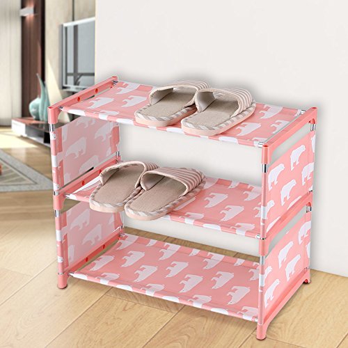 Fdit 3 Tier Stackable Shoe Shelves Portable Shoe Tower Closet Rack Storage Cabinet Boot Organizer Shoe Stand for Slippers Sneakers High Heels(Pink)