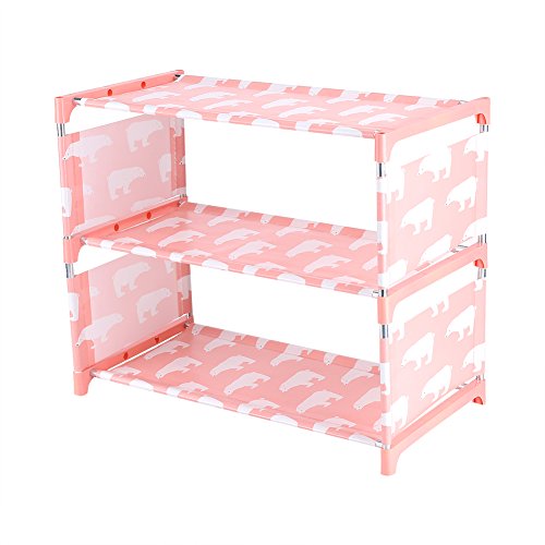 Fdit 3 Tier Stackable Shoe Shelves Portable Shoe Tower Closet Rack Storage Cabinet Boot Organizer Shoe Stand for Slippers Sneakers High Heels(Pink)