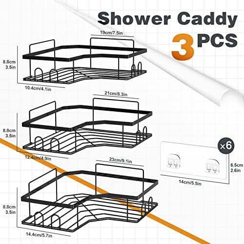 Monjuae Corner Shower Caddy 3 Pack, Shower Organizer, Strong Adhesive Shower Shelves, No Drilling, Waterproof, Rustproof Corner Shower Shelf for Inside Shower, Shower Rack for Bathroom, Kitchen, Black