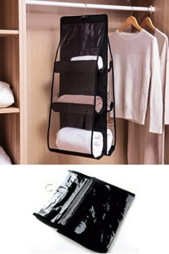 Bag Organizer 1 Pack for Closet or Behind The Door, Handbag Purse Organizer, 6 Larger Pockets Independent Compartments, Space Saving, Foldable, Washable and Universal Fit (Black)