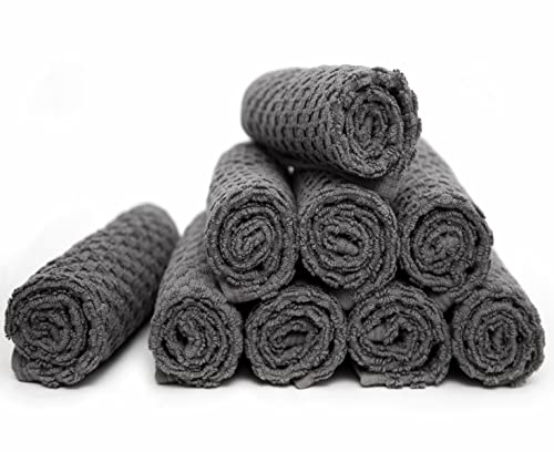 Pleasant Home Washcloths Set - (12” x 12”, 12 Pack) – 550 GSM- 100% Ring Spun Cotton Wash Cloth - Super Soft and Highly Absorbent Face Towels (Grey, Honeycomb Design)