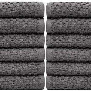 Pleasant Home Washcloths Set - (12” x 12”, 12 Pack) – 550 GSM- 100% Ring Spun Cotton Wash Cloth - Super Soft and Highly Absorbent Face Towels (Grey, Honeycomb Design)