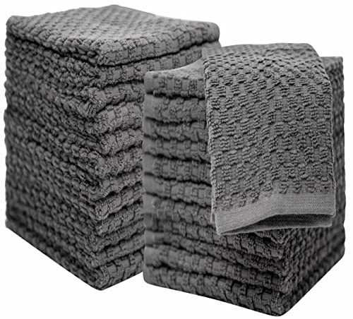 Pleasant Home Washcloths Set - (12” x 12”, 12 Pack) – 550 GSM- 100% Ring Spun Cotton Wash Cloth - Super Soft and Highly Absorbent Face Towels (Grey, Honeycomb Design)