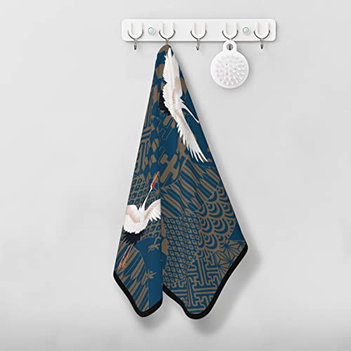 Wozukia Three Cranes Towel Multiple Patterned Japanese Traditional Design Gingko Leaf Decor Hand Towels for Bath Hand Face Gym and Spa Bathroom Decoration 16"X28"