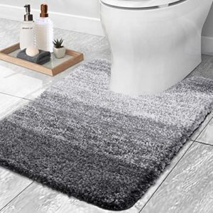 OLANLY Ombre Bath Rug and Toilet Rugs U-Shaped, Bath Rug Size 16x24 and Toilet Rugs Size 20x24 in Grey, 2 Item Bundle