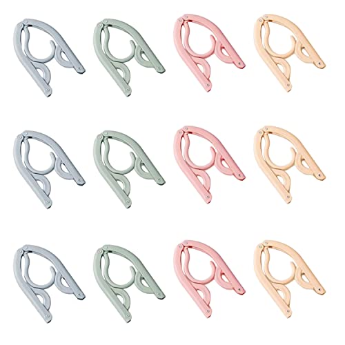 12 Pieces Folding Travel Hangers, Folding Travel Hangers, Folding Hangers Lightweight Travel Accessories Folding Drying Racks for Family Outdoor Travel (4 Colors) (Hanger)