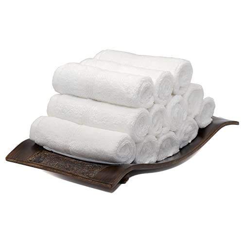 Mosobam 700 GSM Hotel Luxury Bamboo Viscose-Cotton, Washcloths 13X13, Set of 12, White, Turkish Baby Bath Towel, Face Washcloth