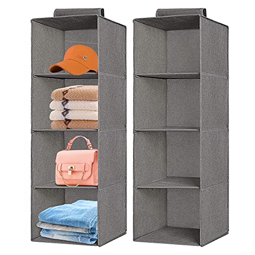 ZBYOMI 4 Shelf Hanging Closet Organizer, Hanging Close Shelves for Closet Organizer with Hook and Loops, Collapsible Storage Shelves for Clothes, Pants, and Shoes-2 Pack