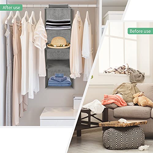 ZBYOMI 4 Shelf Hanging Closet Organizer, Hanging Close Shelves for Closet Organizer with Hook and Loops, Collapsible Storage Shelves for Clothes, Pants, and Shoes-2 Pack