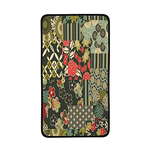 Wozukia Patchwork Floral Hand Towels Traditional Japanese Abstract Floral Pattern Vintage Repeat Texture Hand Towels for Bath Hand Face Gym and Spa Bathroom Decoration 16"X28"