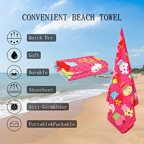Auxory Beach Towel, 30"x60" Microfiber Beach Towels for Travel, Quick Dry Towel for Swimmers Sand Proof Beach Towels for Women Men Girls Kids, Cool Pool Towels Beach Accessories Super Absorbent Towel