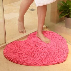 jaijy pink heart shaped chenille bath mat soft absorbent plush microfiber bathroom rug non-slip machine washable shaggy mats carpet for shower, bedroom, bathtub, 16"x20"