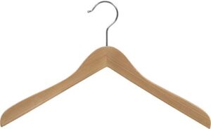 concave wooden top hanger with natural finish, thick curved coat hangers with chrome swivel hook for jackets or fine shirts (set of 12) by the great american hanger company