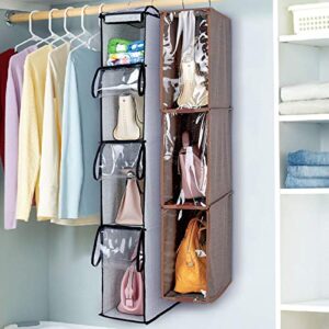 Dearjana 4 Tier Handbag Purse Organizer with Dustproof Cover, Foldable Hanging Closet Wardrobe Storage Shelves Closet Storage System for Living Room Bedroom Home Use, Grey