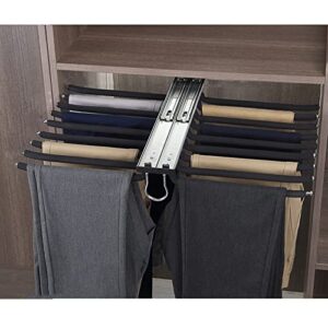 lojoo pull out trousers rack 18 arms, steel pull out pants rack pants hanger bar clothes organizers, top mount adjustable closet extender rod hanging telescopic closet clothes rail (color : black)