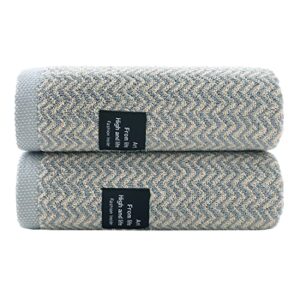 pidada hand towels set of 2 wave striped pattern 100% cotton soft absorbent decorative towel for bathroom 13.4 x 29.1 inch (grey)