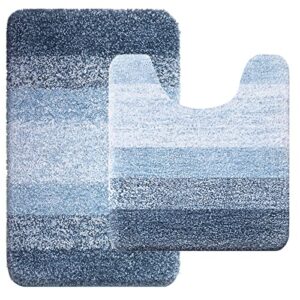 olanly ombre bath rug and toilet rugs u-shaped, bath rug size 16x24 and toilet rugs size 20x24 in blue, 2 item bundle