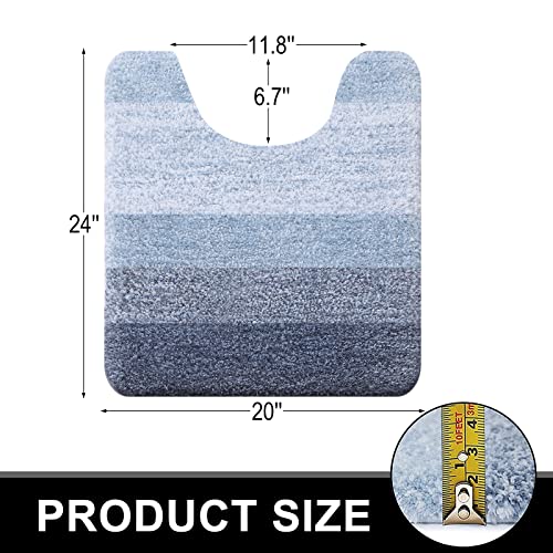 OLANLY Ombre Bath Rug and Toilet Rugs U-Shaped, Bath Rug Size 16x24 and Toilet Rugs Size 20x24 in Blue, 2 Item Bundle