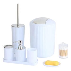 bathroom accessories set, 8 piece plastic gift set, toothbrush holder, toothbrush cup, soap dispenser, soap dish, toilet brush holder, trash can (white)