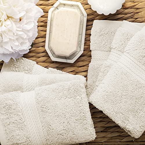 SUPERIOR Solid Egyptian Cotton Face Towel Set, 13" x 13", Cream, 6-Pieces