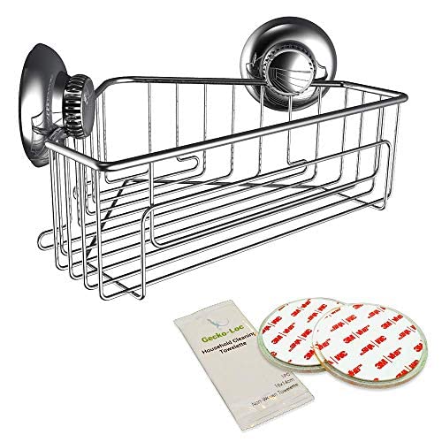 Gecko-Loc Corner Bathroom Shower Caddy Shelf Organizer Suction Cup Wall Storage Basket - Silver