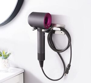 hair dryer holder, sus304 adhesive blow dryer holder wall mounted compatible with dyson hair dryer, hair dryer organizer dyson hair dryer wall mount