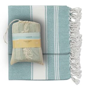 lane linen 100% cotton beach towel with bag 2 pack towels oversized 39"x71" pool highly absorbent extra large quick dry travel towel - aqua