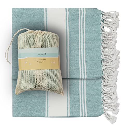 LANE LINEN 100% Cotton Beach Towel with Bag 2 Pack Towels Oversized 39"x71" Pool Highly Absorbent Extra Large Quick Dry Travel Towel - Aqua