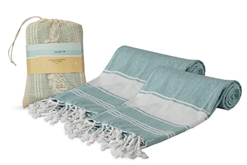 LANE LINEN 100% Cotton Beach Towel with Bag 2 Pack Towels Oversized 39"x71" Pool Highly Absorbent Extra Large Quick Dry Travel Towel - Aqua