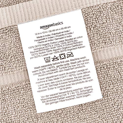 Amazon Basics GOTS Certified Organic Cotton Washcloths - 12-Pack, Delicate Fawn