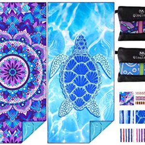 2 Pack Microfiber Oversized Lightweight Beach Towel 71"x32" XL Extra Large Thin Sand Free Towels Travel Swim Pool Yoga Gym Camping for Adults Women Men Beach Essentials Accessories Vacation Gift