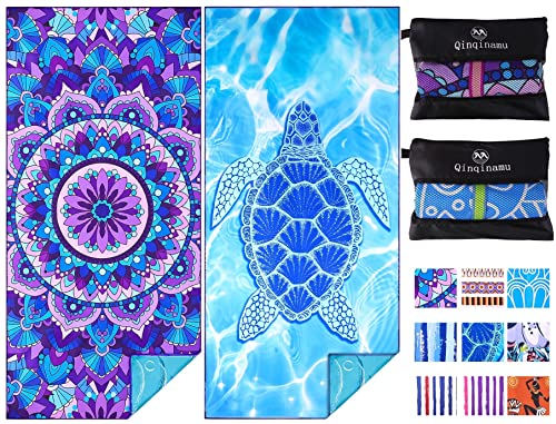 2 Pack Microfiber Oversized Lightweight Beach Towel 71"x32" XL Extra Large Thin Sand Free Towels Travel Swim Pool Yoga Gym Camping for Adults Women Men Beach Essentials Accessories Vacation Gift