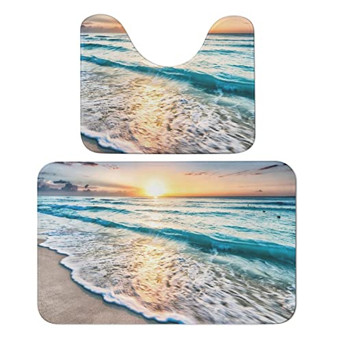 Bathroom Rugs Sets 2 Piece Bath Mat Beach Machine Wash Absorbent Soft Shower Tub Mat Toilet Non-Slip Home Decor Gifts for Mom,20''×32''