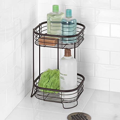 iDesign Forma Free Standing Bathroom or Shower Storage Shelves for Towels, Soap, Shampoo, Lotion, Accessories - 2 Tier, Bronze